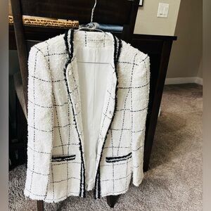 Alice + Olivia White and Black Grid Blazer 6
